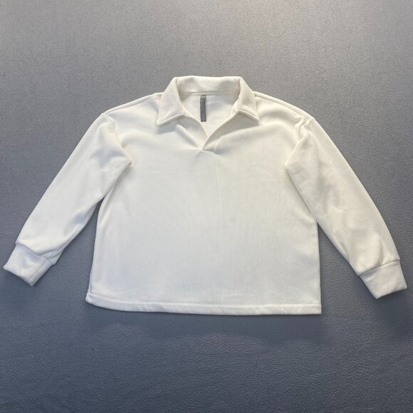 Mondetta Women's Long Sleeve Corduroy Fleece Pullover Sweater, Ivory, Size XL - Picture 1 of 11